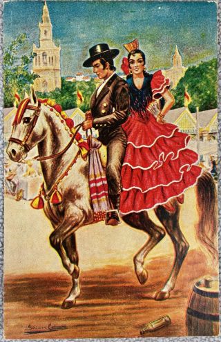 Vintage Advertising Card Gaucho And Señorita Bull Fight Nogales,  Sonora Mexico