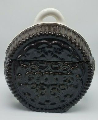 Vintage Large Ceramic Oreo Shaped Cookie Jar With Lid & Handle Vg Usa