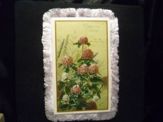 Victorian Scrap 8796 - Christmas Card - Pale Violet Silk Fringe - Extra Large
