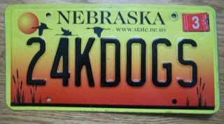 Single Nebraska License Plate - 2005 - 24kdogs (24 Carat Dogs Or Gold Dogs)
