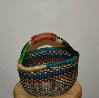 Small Blue And Green African Bolga Basket 17
