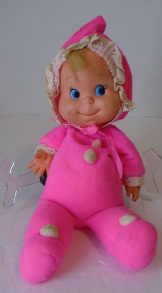 Vintage 1970 Mattel Baby Beans Pink Bean Bag Baby Doll Blue Eyes Ee