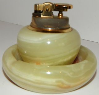 Vintage Onyx Table Lighter And Ashtray