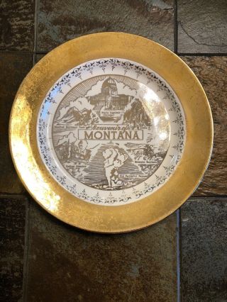 Montana Sabin Crest O Gold Souvenir Plate Warranted 22 K Gold 7.  5”