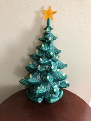 Rare Vintage Ceramic Light Up Christmas Tree Flat Half Tree For Against The Wall