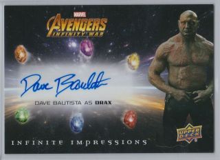 2018 Ud Marvel Avengers Infinity War Dave Bautista As Drax Auto Autograph