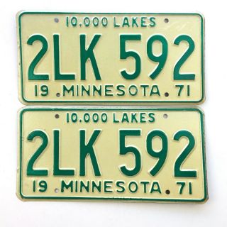 Minnesota Pair 1971 Old License Plate Garage Vtg Tag Auto Bar Decor 10000 Lakes