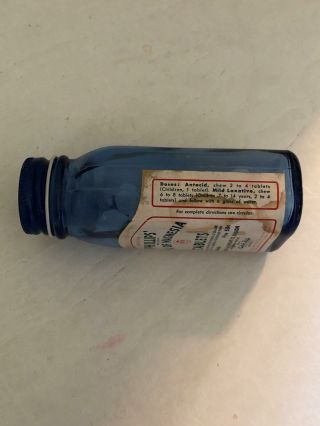 Vintage Drug Store Pharmacy Phillips Milk of Magnesia Blue Bottle w/pills 2