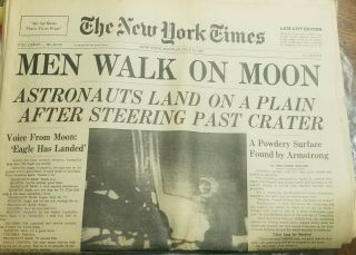 York Times Men Walk On Moon Newspaper Front Section Only 7/21/1969