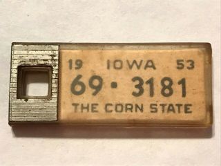 1953 Iowa Dav Tag License Plate,  The Corn State,  Disabled American Veteran