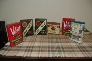 6 Assorted Vintage Tobacco Tins: Half & Half,  Velvet,  Revelation,  Bond Street