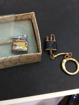 2 Miniature Vintage Lift Arm Pocket Lighters - Florida & Unusual Snuffer Cap