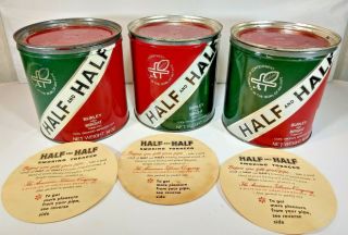 3 Vintage Half And Half Burley & Bright Tobacco 14 Oz Tin With Pipe Instructions