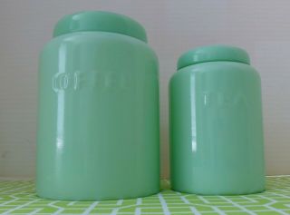 At Home International Jadeite Green Glass Coffee & Tea Canister Jars Set Vintage