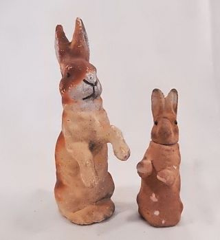 2 Antique German Bunny Rabbit Easter Bunny Paper Candy Containers L@@k
