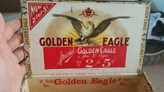 1930 Golden Eagle 100 Cigars Wood Cigar Box Tobacco 2for5¢ 1926 Tax Stamp