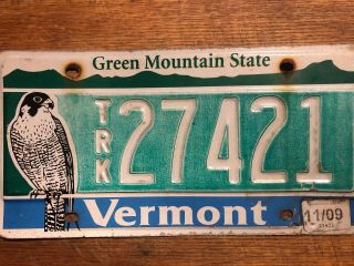 2009 09 Vermont Vt License Plate Truck Peregrine Falcon Bird 27421 Vanity Tag