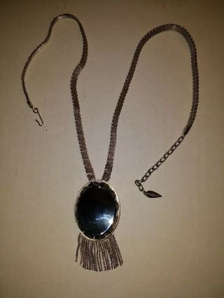Vintage Whiting & Davis Oval Black Onyx Stone Pendant Necklace