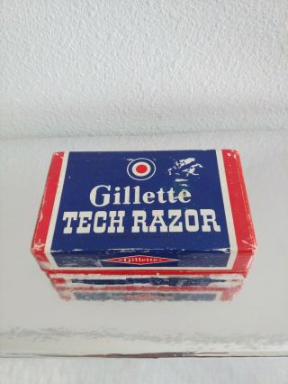 Vintage Gold Tone Gillette Tech Safety Razor W/ Box One Blade Usa