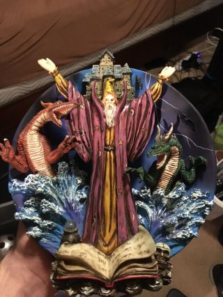 Wizard Plate Statue With Dragon And Skulls