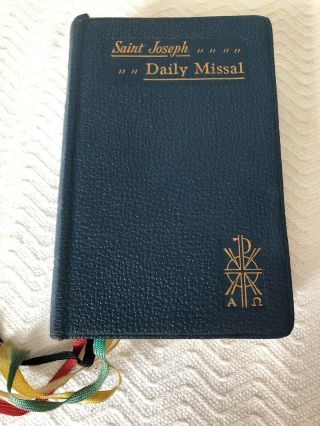 1959 St Joseph Missal Blue Pre Vatican Ii Color Illustrations Many Prayer Cards
