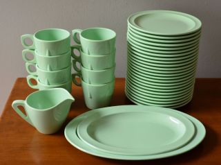 Vintage 35 Pc Prolon Ware Melmac Plates Cups Creamer Jedite Green