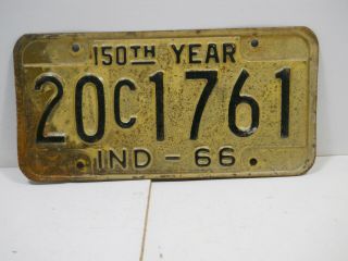 Vintage 1966 Indiana Vehicle License Plate Car 150th Year Tag Elkhart County