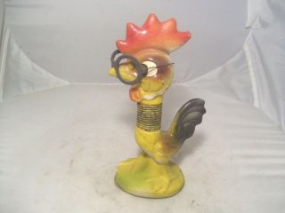 Rare Old Composition Chicken Candy Container W/.  Spring Bobble Head & Glasses