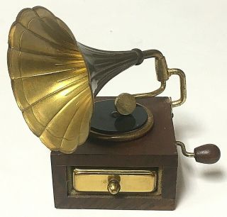 Rare Vintage Phonograph Brass And Wood Table Lighter By Dabs International Japan