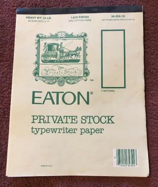 Eaton Private Stock Typewriter Paper 8 1/2 X 11” Natural Laid Finish 24 Lb 28 Sh