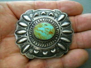 Native American Turquoise Sterling Silver Repousse Antique Finish Belt Buckle
