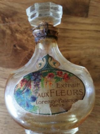 Pretty Little Paper Label Antique / Vintage Perfume Bottle Extrait Aux Fleurs