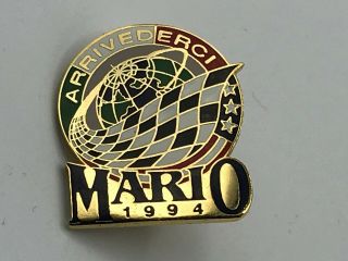 1994 Vintage Mario Arrivederci Mario Andretti Auto Racing Checkered Flag Pin A4