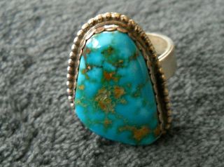 Native American Indian Navajo Turquoise Sterling Silver Ring Size 13