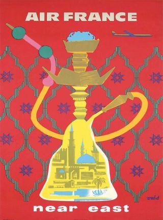 Near East Middle East Hookah Pipe Vintage Airline Travel Advertisement Poster