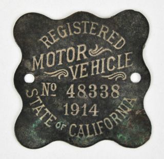 Antique Registered Motor Vehicle California License Plate Registration Badge
