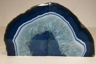 Awesome Large Blue Agate Geode Bookends Brilliant Quartz 9 Lbs Heavy
