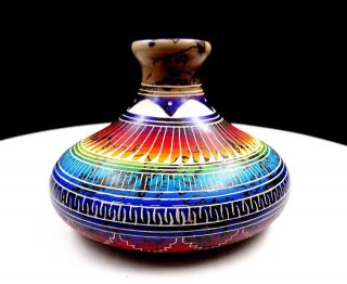 Hilda Whitegoat Navajo Horse Hair Multicolor Purple Trim 3 5/8 " Squat Vase