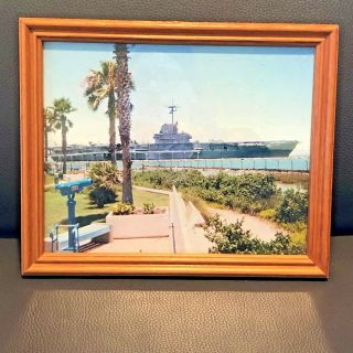 Vintage Pearl Harbor Navy Ship Photograph 8x10 Framed Hawaii Port Palm Trees Usa