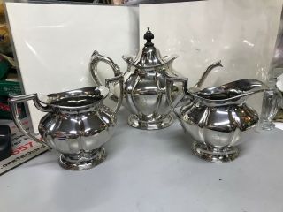 3 Pc Vtg American Silver Plate Co Quadruple Plate Tea Pot Sugar Creamer 619