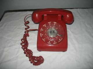 Vintage Retro Western Electric Red Rotary Dial Desk Phone Telephone At&t 500dm