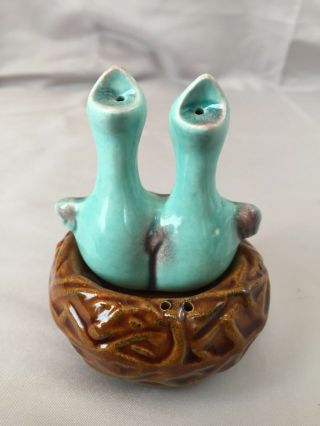 Vintage Baby Birds In Nest Salt And Pepper Shaker Set Brown Blue Collectible