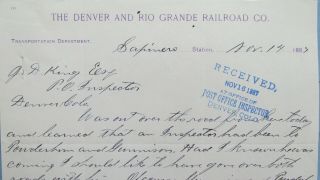 1887 Rare Denver & Rio Grande Railroad Sapinero Colorado Letterhead - Dave Woods