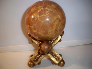 4  Granite/marble Sphere Ball On Gold - Tone Stand