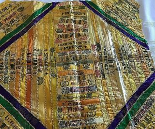 Antique Silk Cigar Band Ribbon Quilt Unfinished Pillow Top 19 " X19 " Circa 1900 