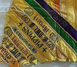 ANTIQUE SILK CIGAR BAND RIBBON QUILT Unfinished Pillow Top 19 
