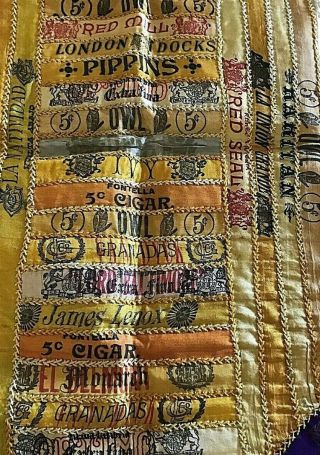 ANTIQUE SILK CIGAR BAND RIBBON QUILT Unfinished Pillow Top 19 