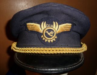 Vintage German Pilot Hat Bullion Wings Dlh (deutsche Lufthansa) Airline 1980 