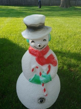 Vintage Blow Mold Snowman Large 40” Tall Union Products Dimpled With Candy Cane