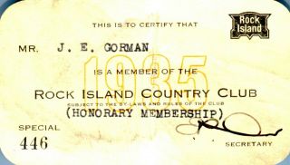Pass - T 1935 Rock Island Country Club J.  E.  Gorman Chgo R.  I.  & Pacific